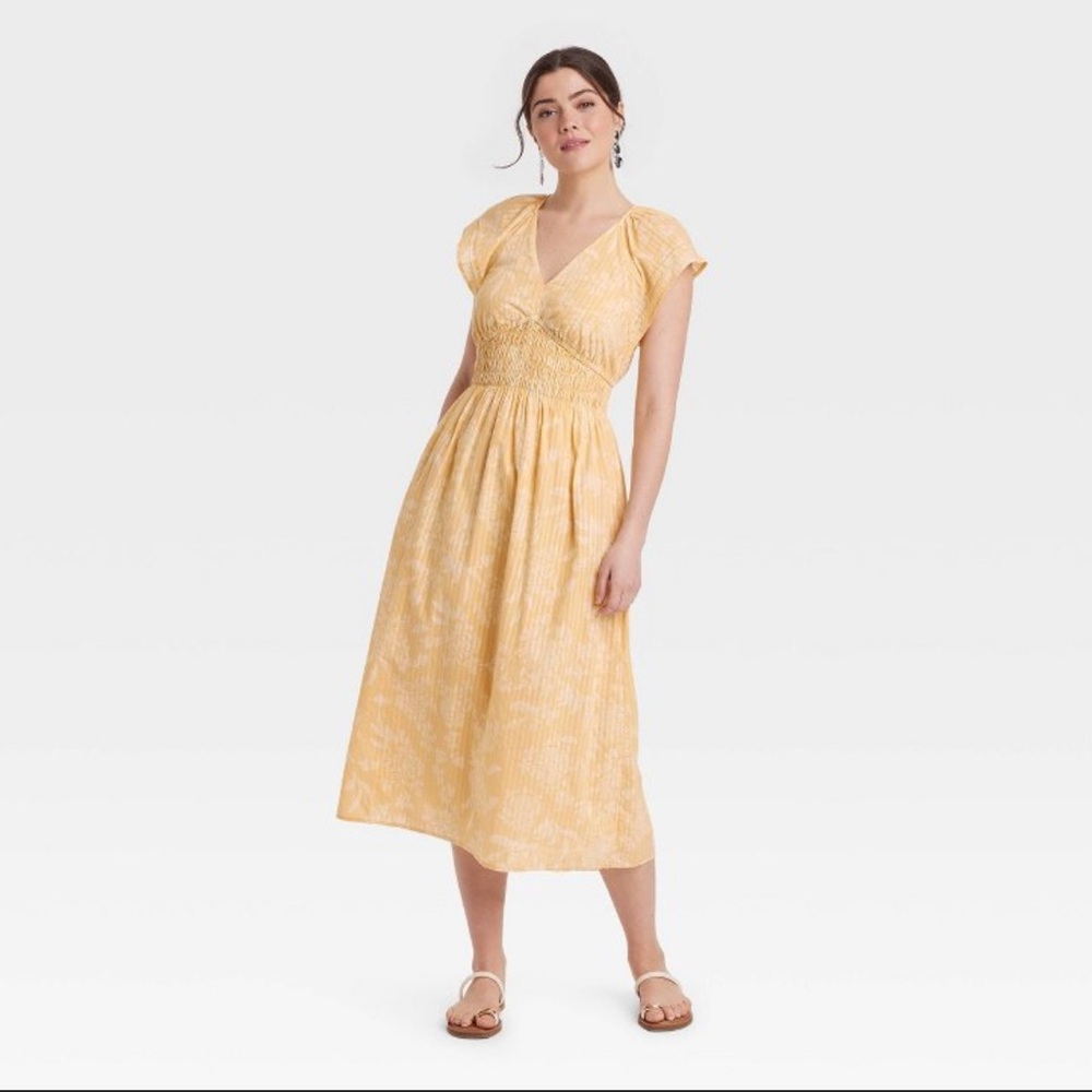 NWT Universal Thread Yellow Ruched Smocked Midi Sundress